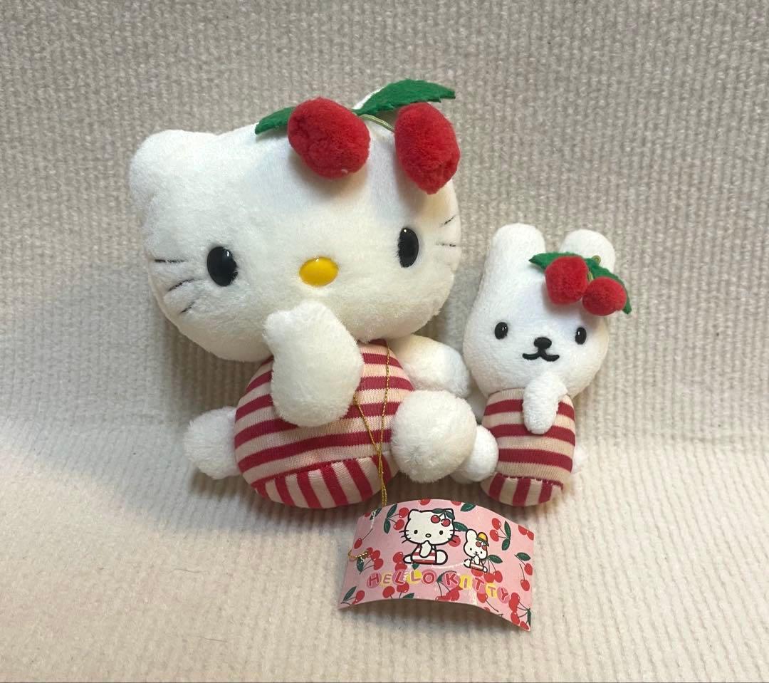 レア•タグ付き☆ハローキティ ウサギ さくらんぼ ドール ぬいぐるみ 新品タグ付き ハローキティ ぬいぐるみ 垂れ耳うさぎ コスプレ ピンク