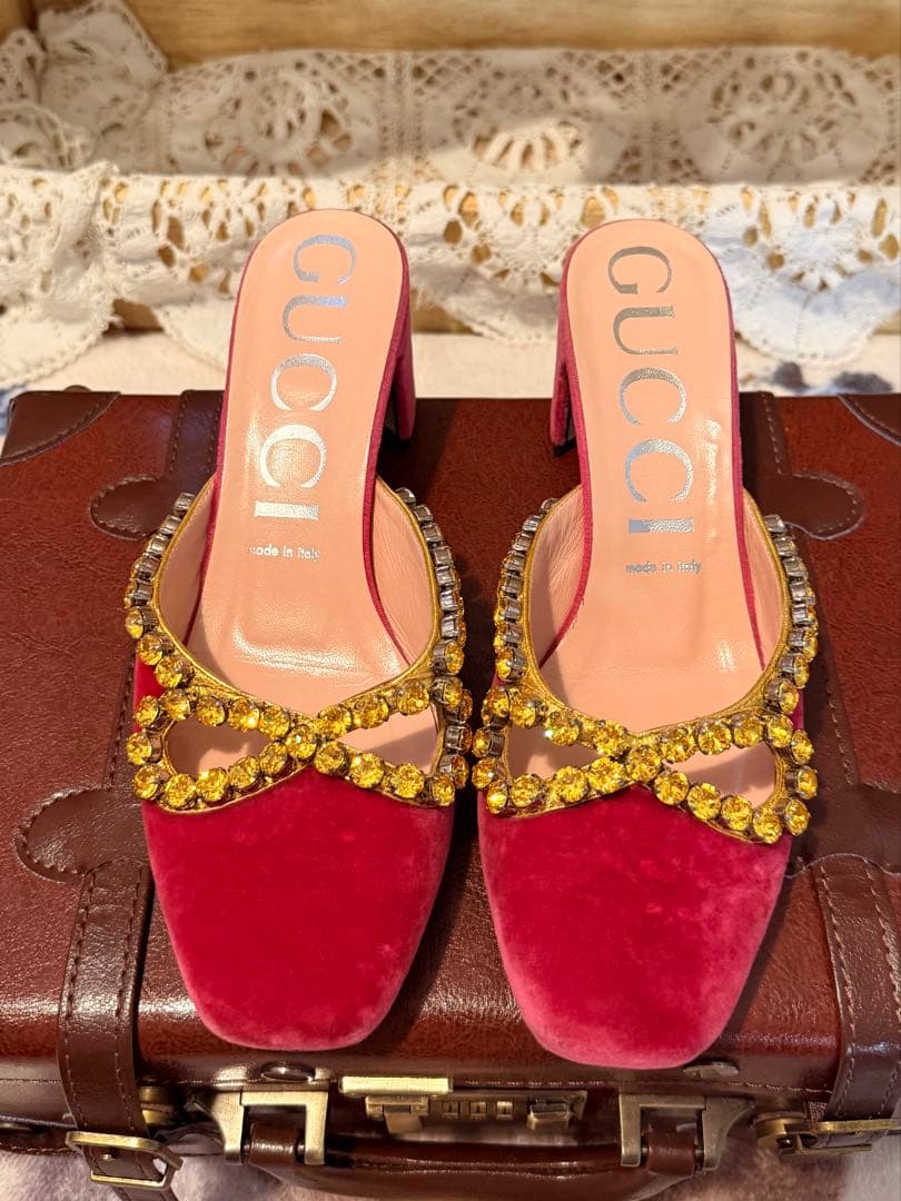 GUCCI サンダル　リボン　ビジュー　ミュール org.jpg