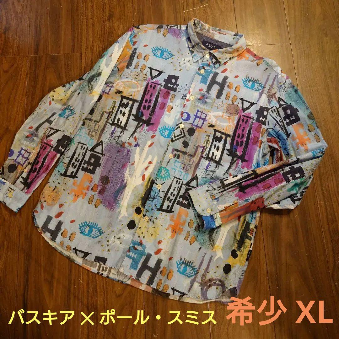 t*様 希少！ポールスミス×バスキア シャツ 総柄 長袖 XLサイズ メンズ ポールスミスPaul Smith PS ステッカープリント総柄長袖シャツ マルチ