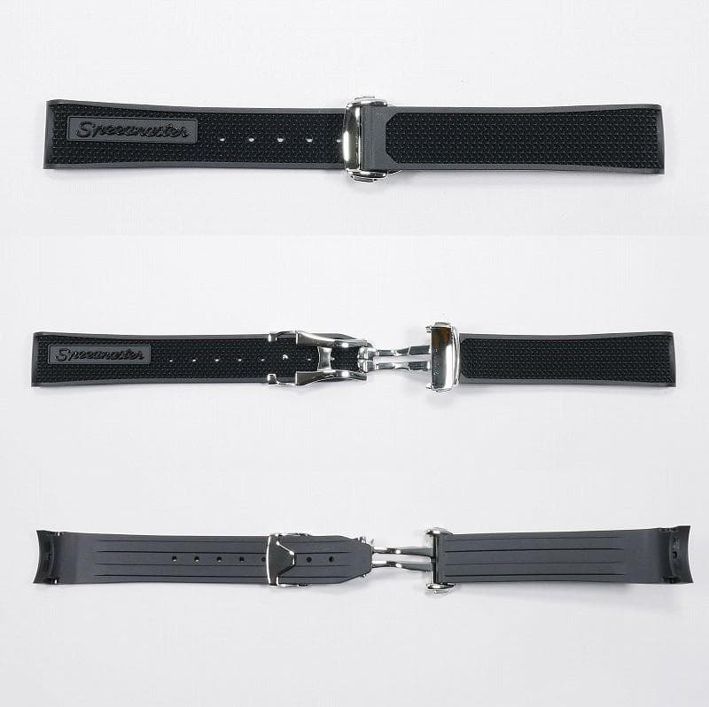 オメガ スピードマスター用 互換ラバーベルト バックル付き 黒文字