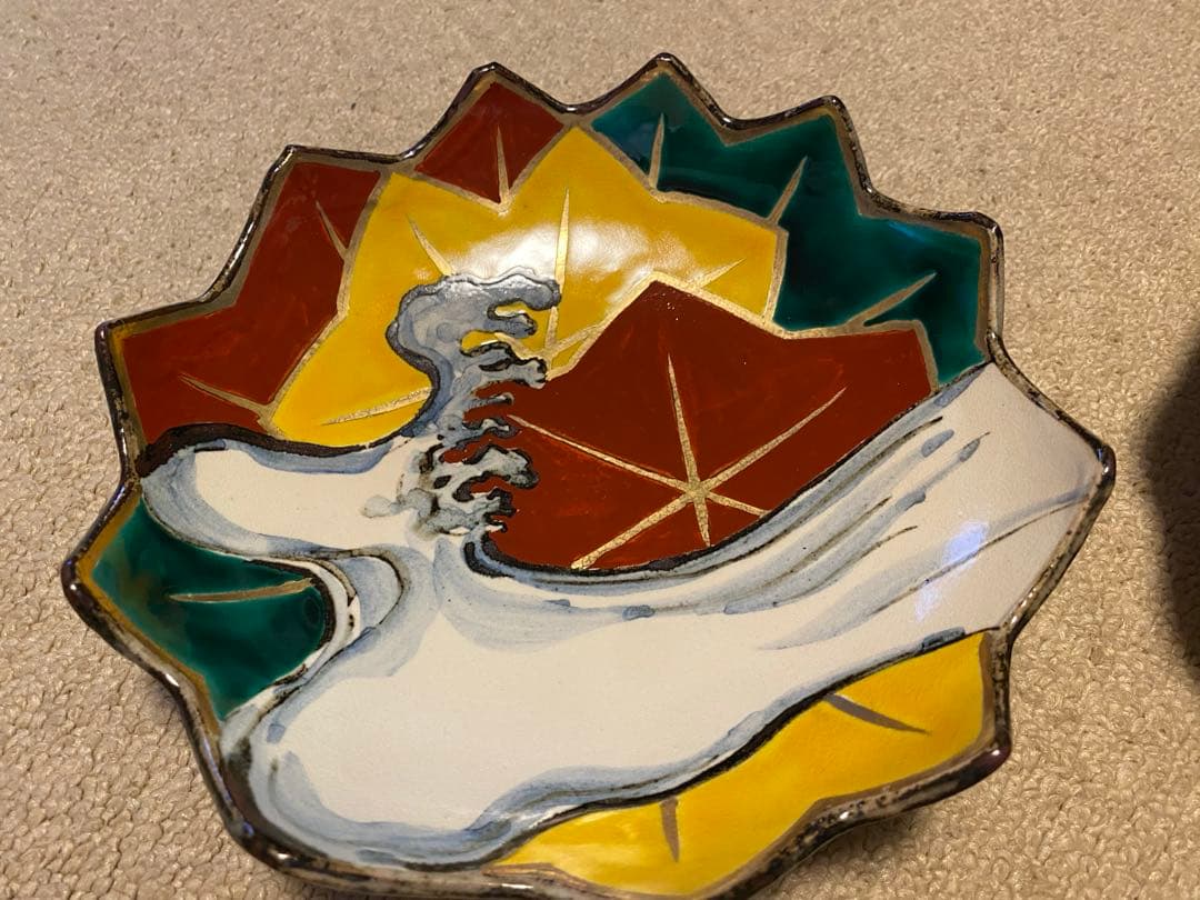 乾山写呉須入り竜田川文向付5種5色絵がわり 5客 清水焼