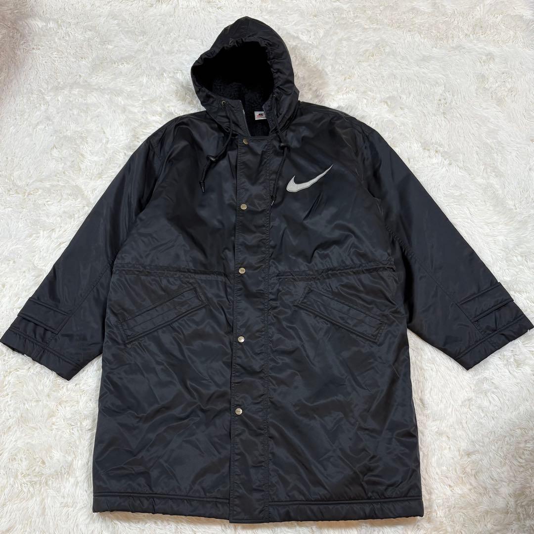 NIKE 銀タグ ベンチコート XL 黒 ロング ビッグスウッシュ - メルカリ