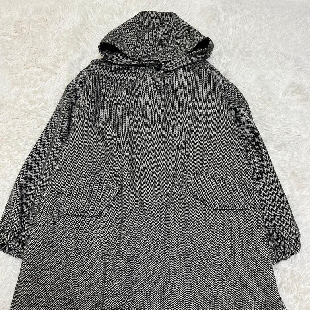 mizuiroind 24FW フード付きワイドコート ヘリンボーン M51