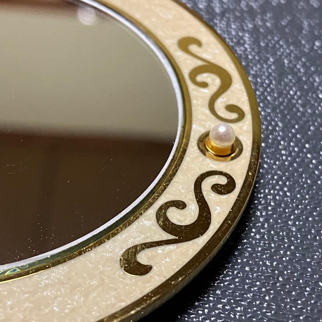 ミキモト MIKIMOTO 真珠付き 鏡 ミラー ベージュ - メルカリ
