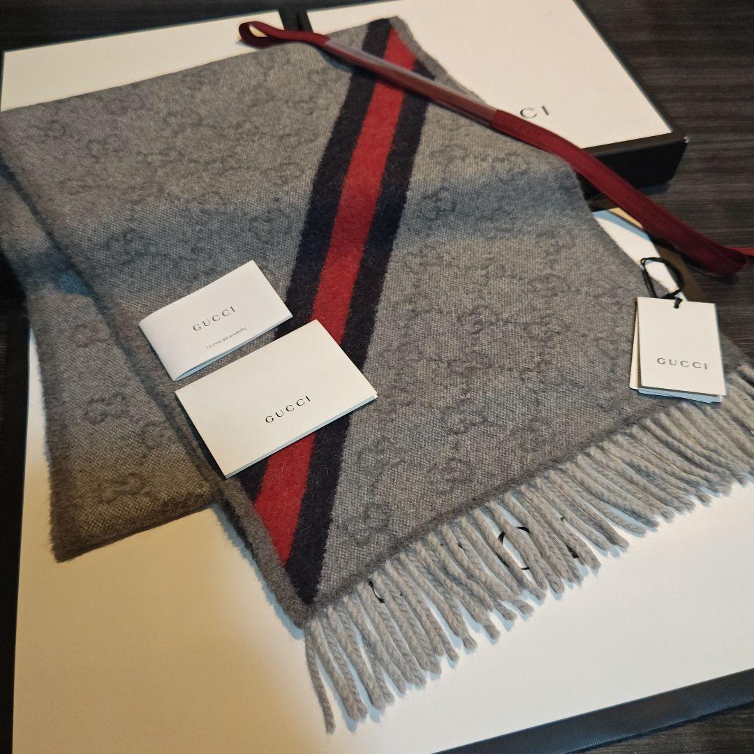 ❤新品箱袋付き❤ GUCCI マフラー ストール ショール スカーフ❤グレー❤