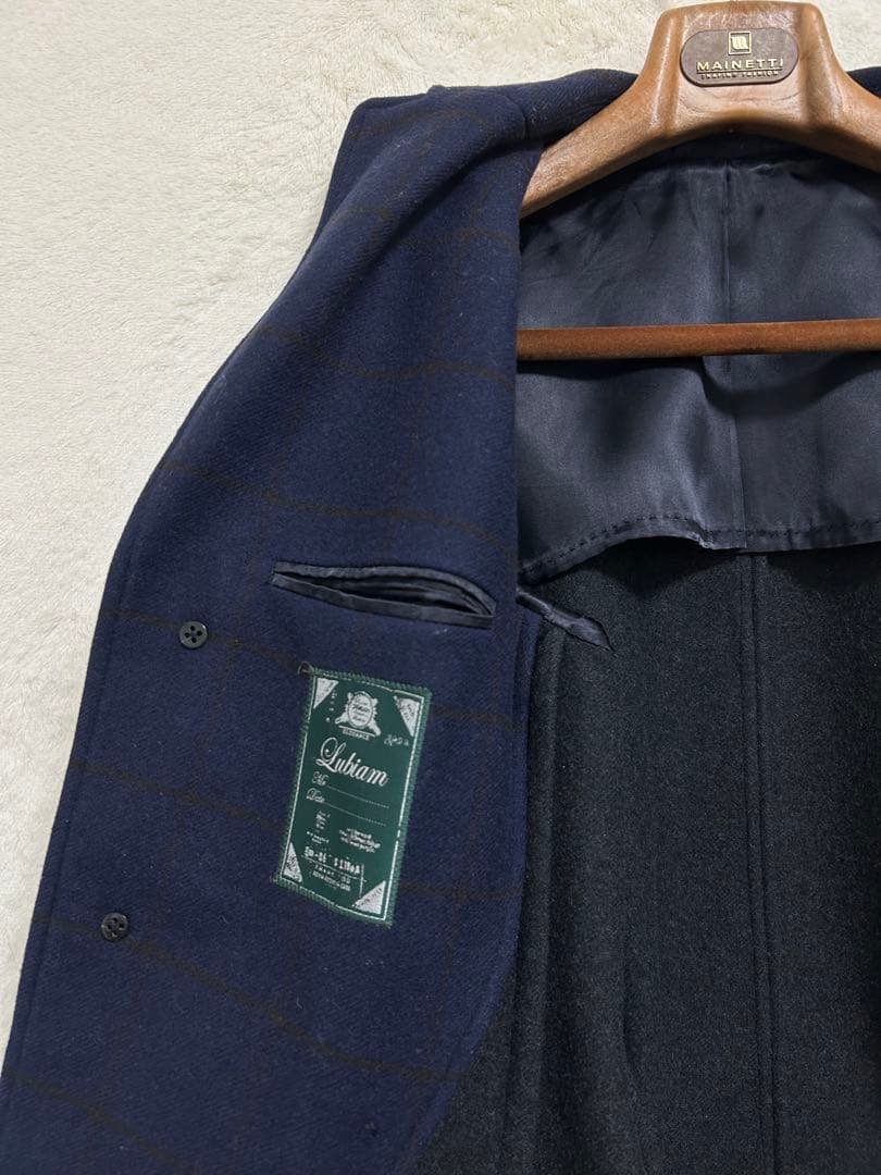 【美品】L.B.M.1911 メンズ チェスターコート 48 L ブルー×茶