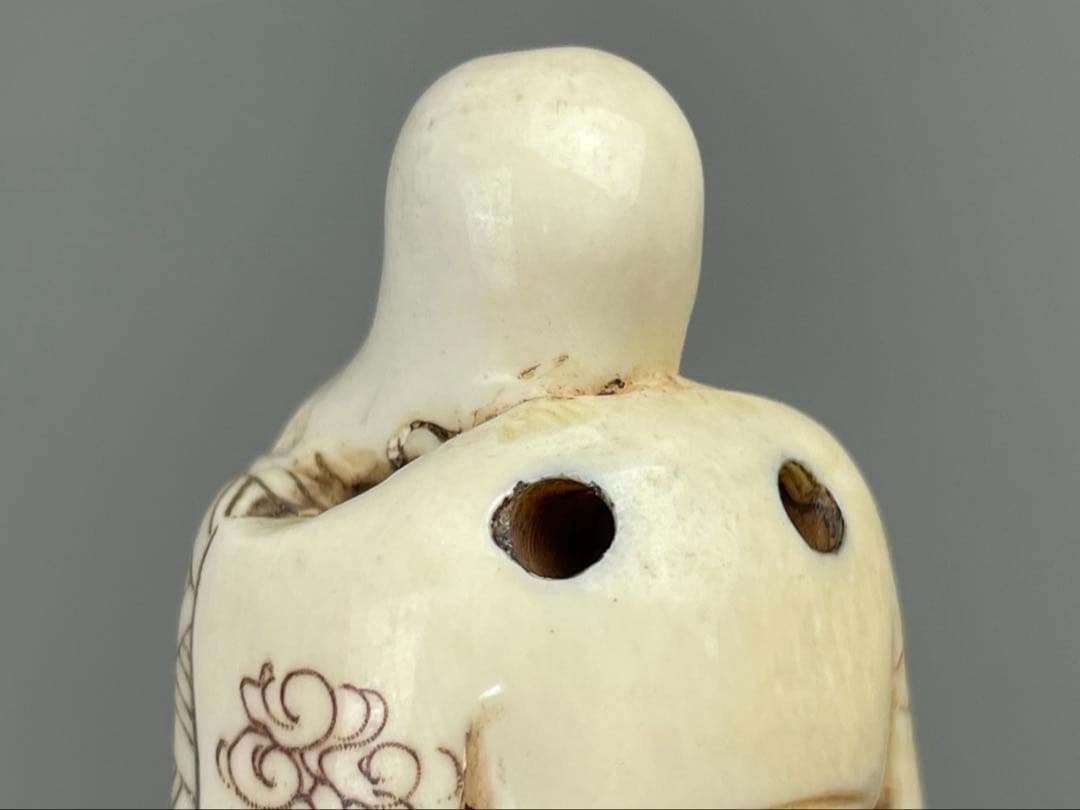 時代根付 極上細密彫り白材 マンモス牙製 作家物 中国美術 寿老人 仙人