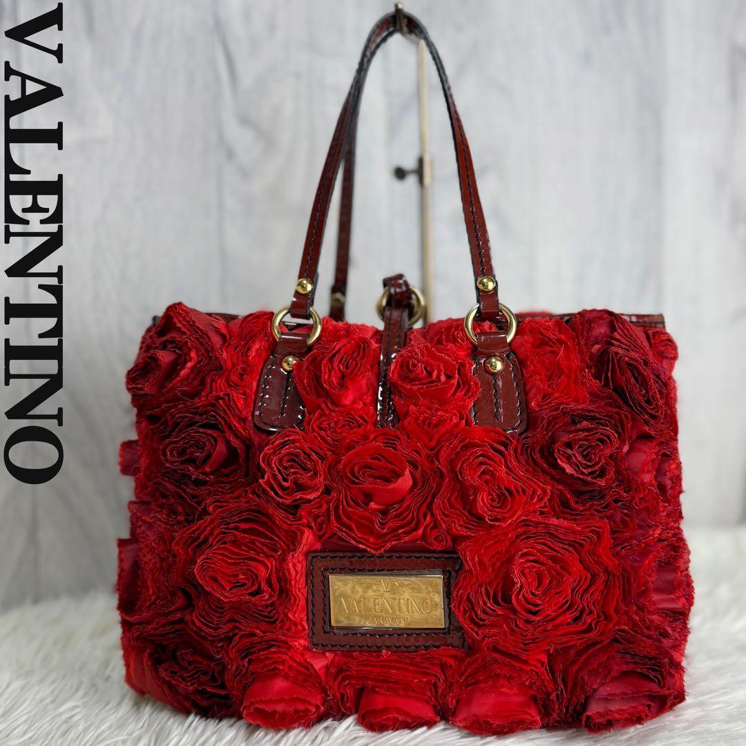 希少♡VALENTINO ヴァレンティノ ローズ フラワー トートバッグ - メルカリ