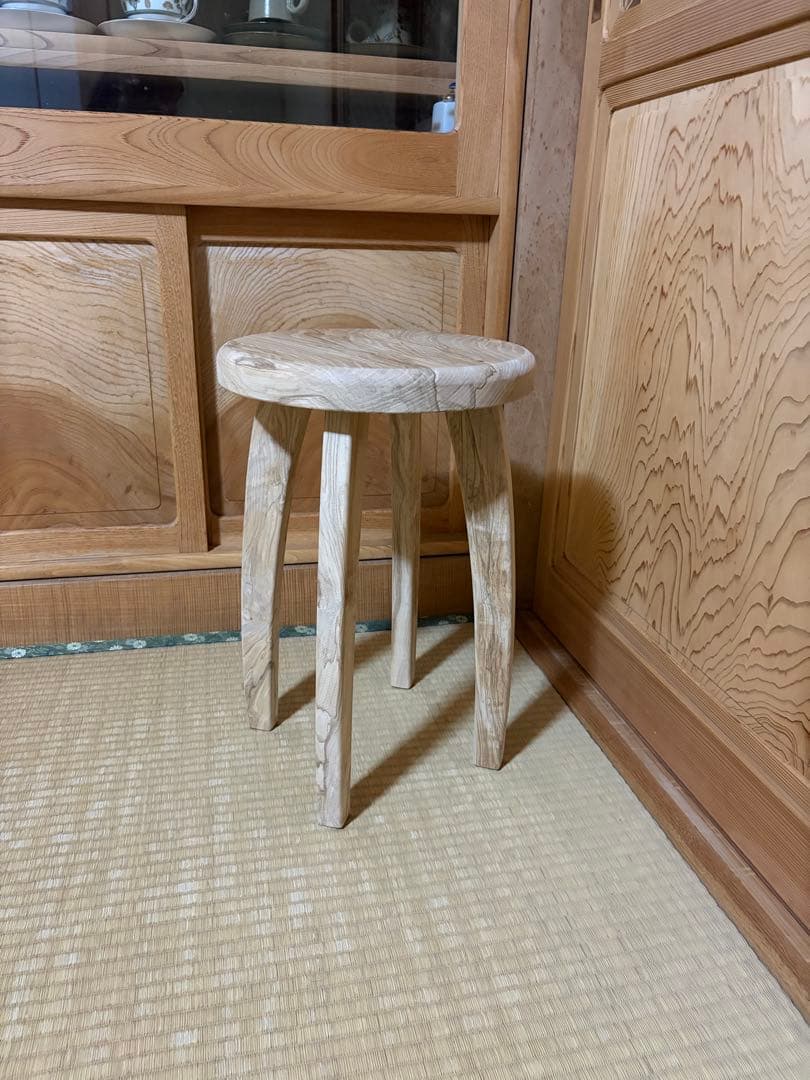 1376建具屋一筋58年のおじいちゃんの手作りスツール、イス☆タモ
