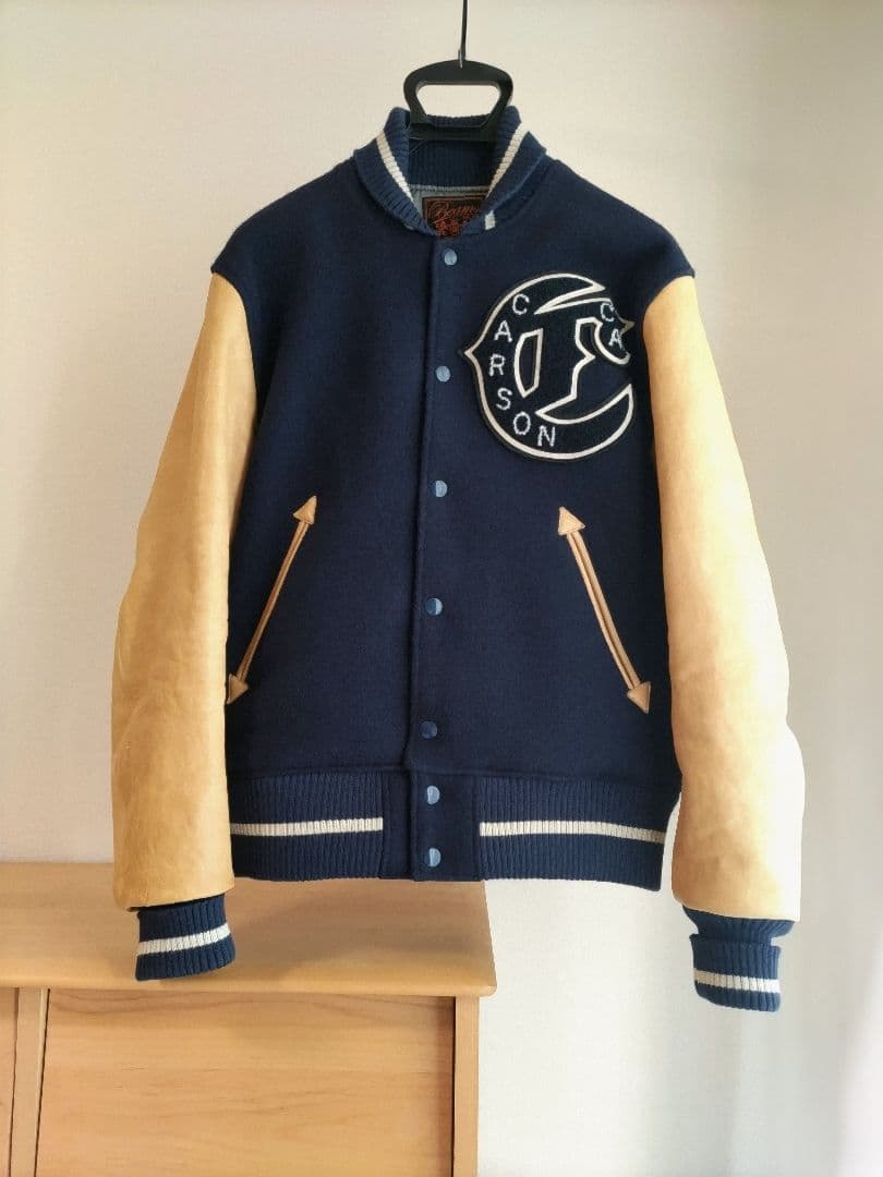 BEAMS スタジャン Lサイズ ネイビー ビームス ワッペンスタジャン BEAMS - ビームス スタジャン スタジアムジャンパー コットン100