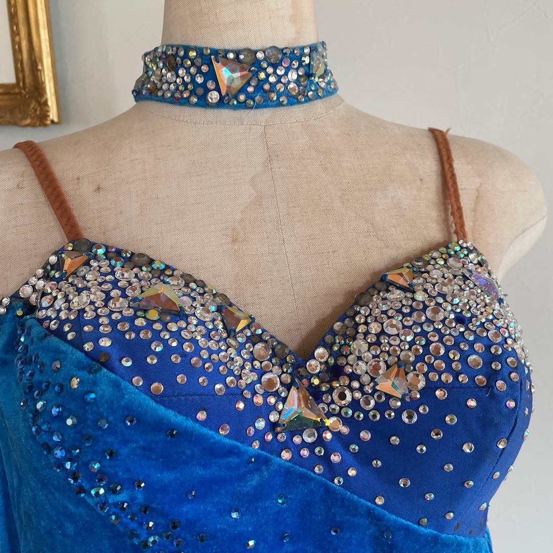 ❤︎ラテン【社交ダンス用ドレス】青いビーズ装飾ドレス - メルカリ