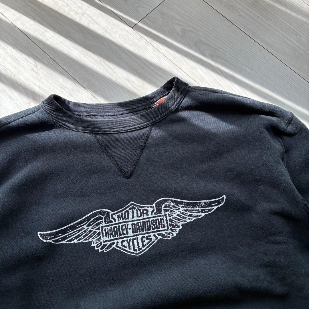 希少モノトーン】ハーレーダビッドソン 両Vガゼット スウェット 黒 短
