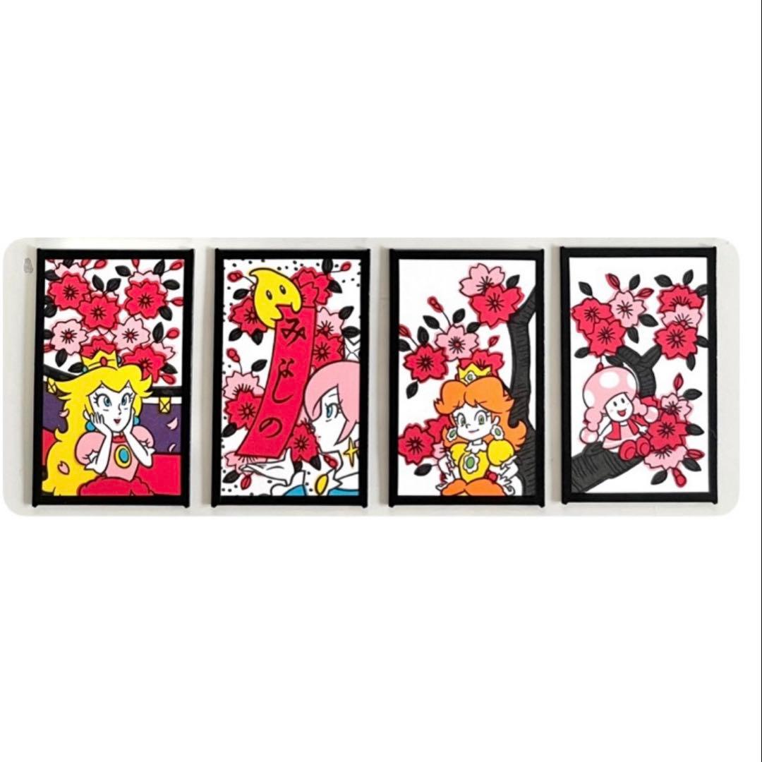 マリオ花札 黒 3月 桜 ピーチ姫 4枚セット キーホルダーコレクション