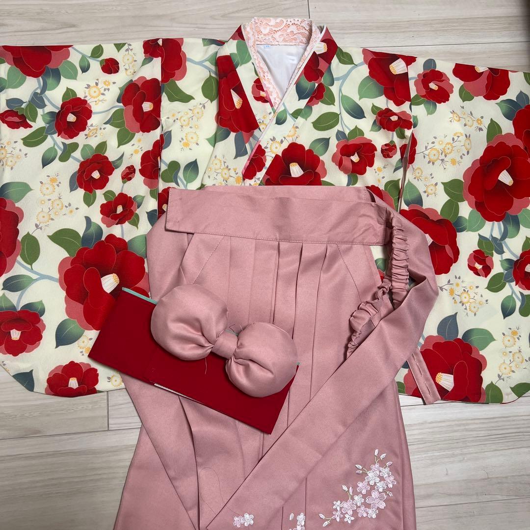 キャサリンコテージ　椿ベージュ×桃色袴 （110cm）卒園式 キャサリンコテージ Catherine Cottage 簡単着付けの袴セット （椿