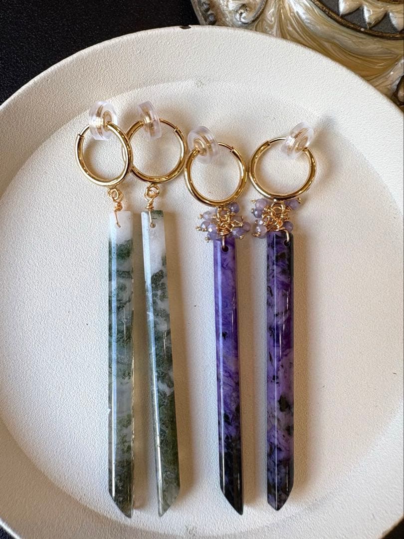 《ポメころび様》ブルートパーズ&モスアゲート＆チャロアイト＊フープイヤリング