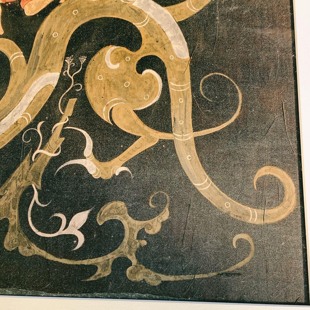 ドラゴン龍竜楚国漢代帛画シルク絹中国骨董品絵画額縁古美術