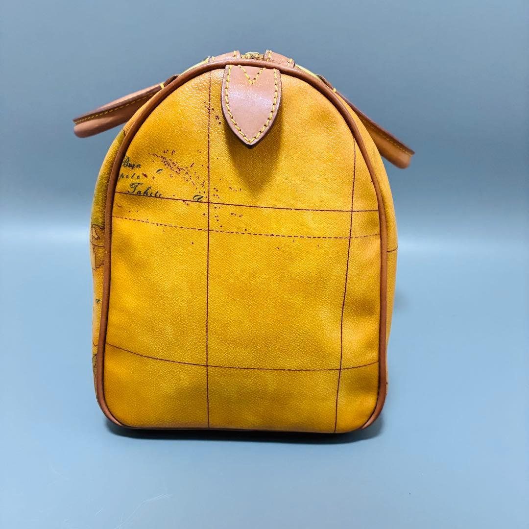 プリマクラッセ 世界地図柄 PVC×レザー ハンドバッグ ミニボストン