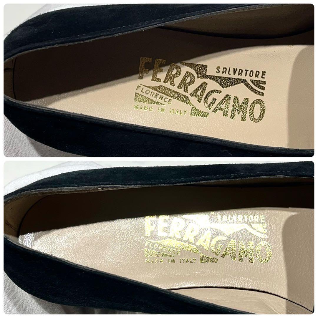 美品☆フェラガモ ガンチーニ ローファー 23.5cm 黒 スエード スリッポン