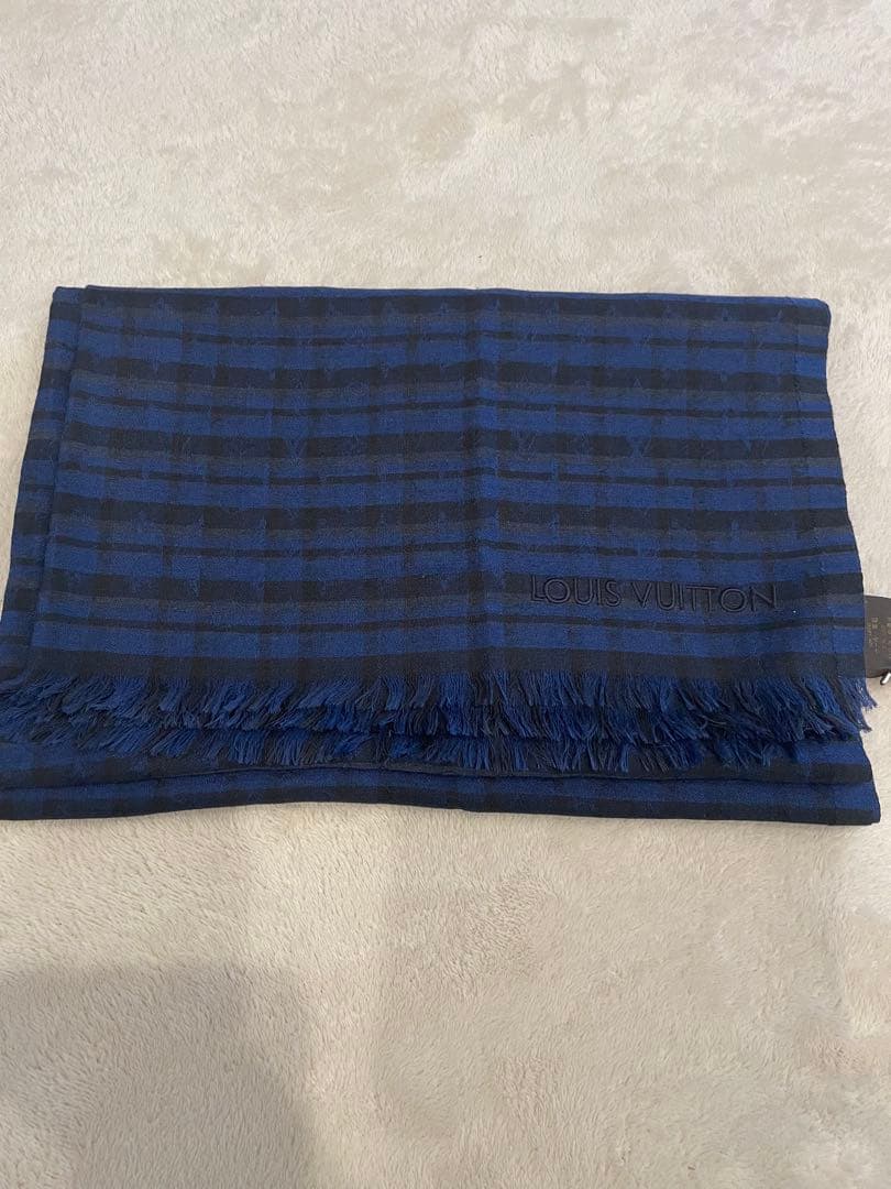 T*d様 ルイ・ヴィトン ブルーチェックモノグラム柄ウール50シルク50