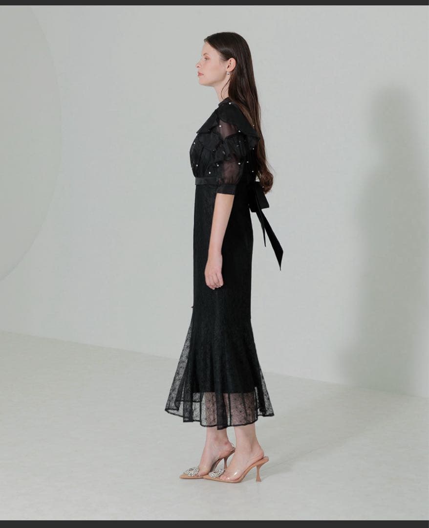 leja 2WAYパール付きシアーレースバックリボンボレロスリットキャミ