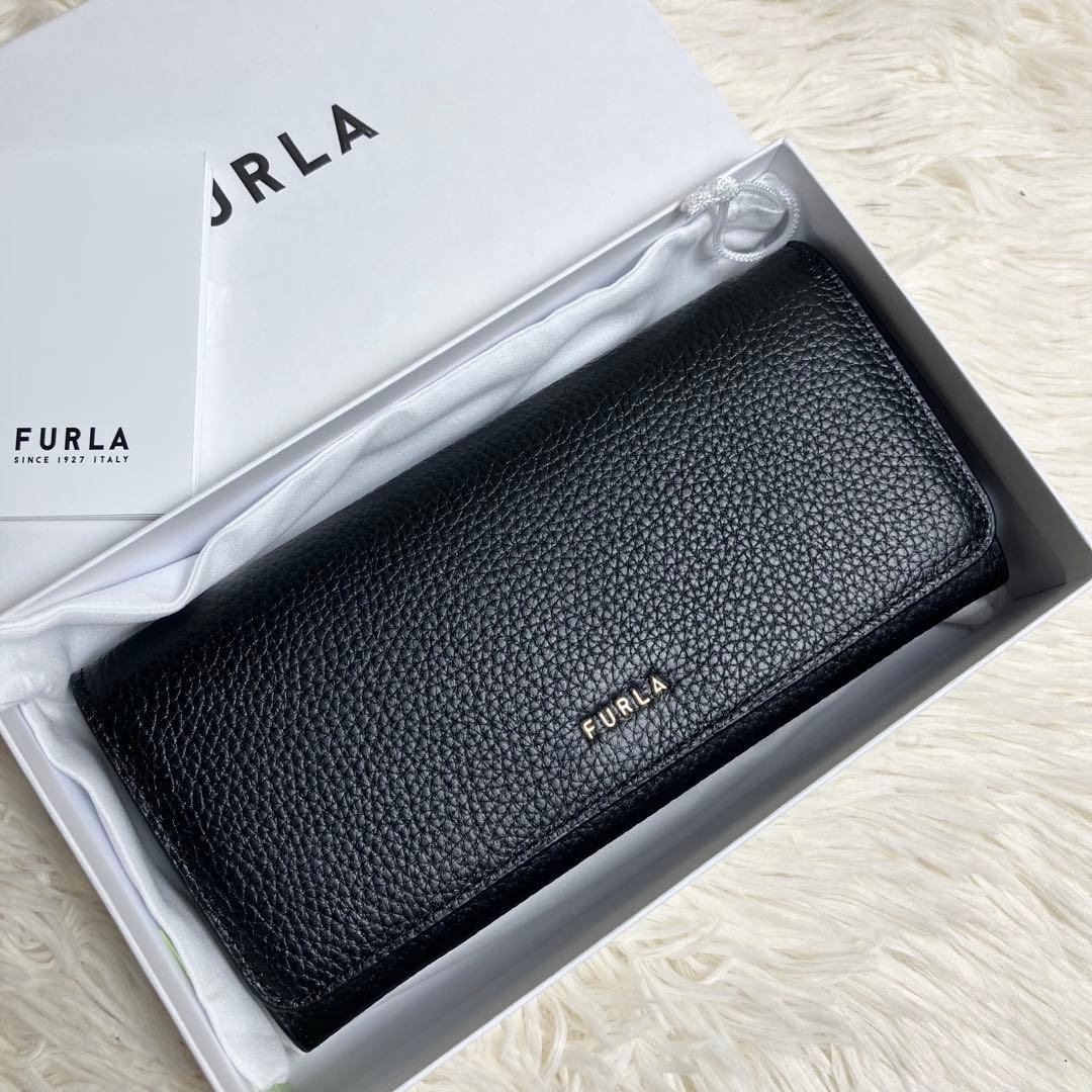 未使用✨ FURLA ロングウォレット フラップ ゴールドロゴ 極美品 FURLA フルラ 長財布 カメリア レザー アーチロゴ かぶせ 金