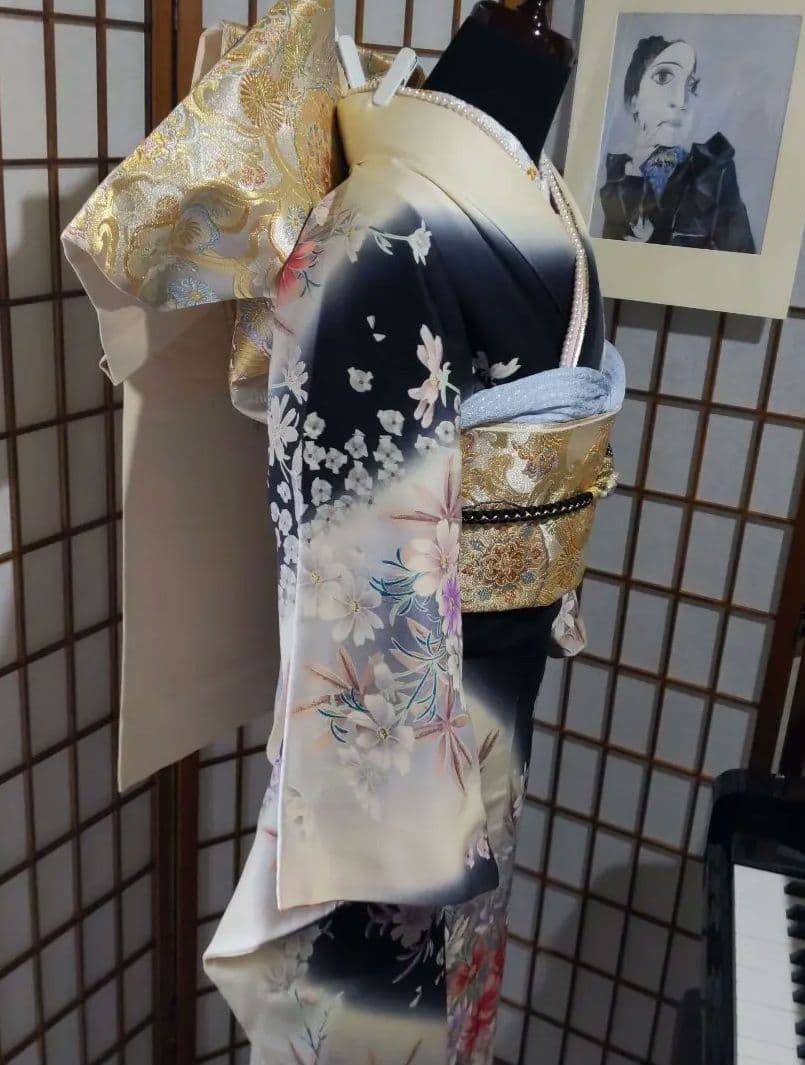378 シンデレラみたいな ふんわり 優しいお花柄 正絹振り袖7点フル