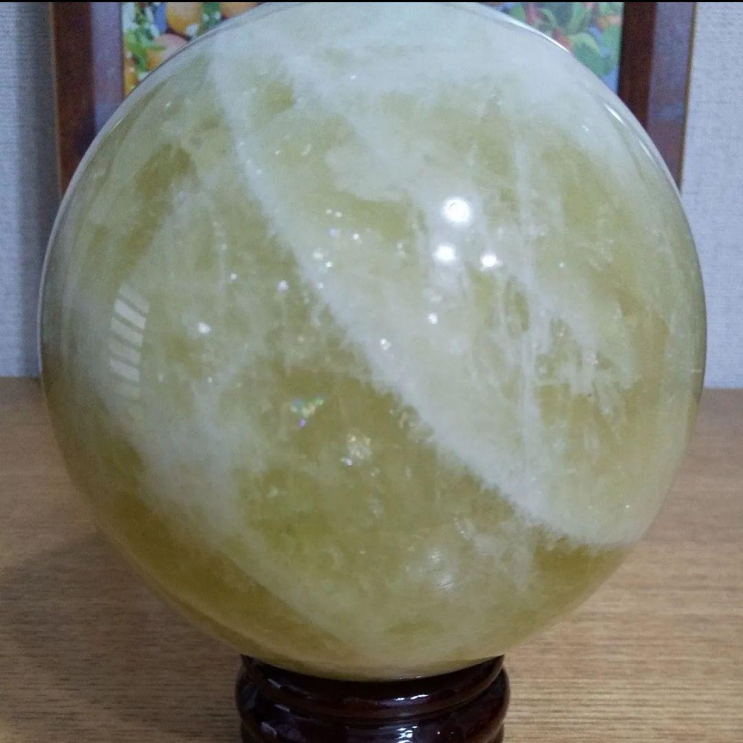シトリン 黄水晶 丸玉 107mm 1.6kg 大玉 スフィア 天然石 台座付き