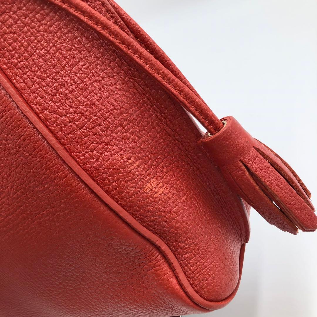 美品 ロンシャン ペネロペ ハンドバッグ シボ革 レザー 濃いオレンジ系