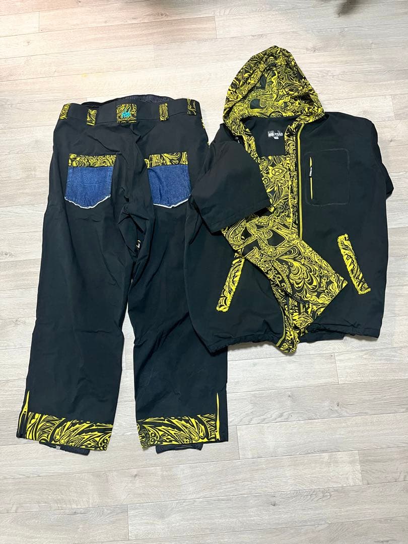 S.WEAR ブラックイエロー上下セット カラーブロックTRパンツ 26s