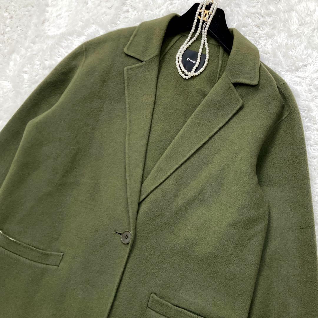 Theory カシミヤ混 ダブルフェイスチェスターコート カーキ 36 ロング