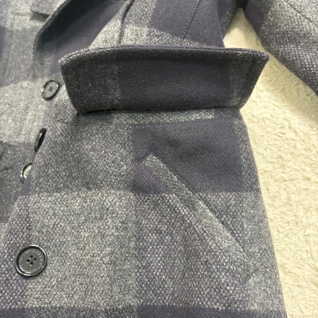 貴重 バーバリーブラックレーベル ウールピーコート ネイビー・グレー