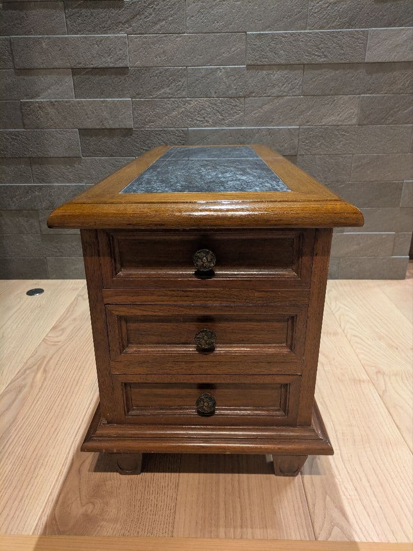 アンティーク ローチェスト 天然木 大理石トップ 3段チェスト サイド