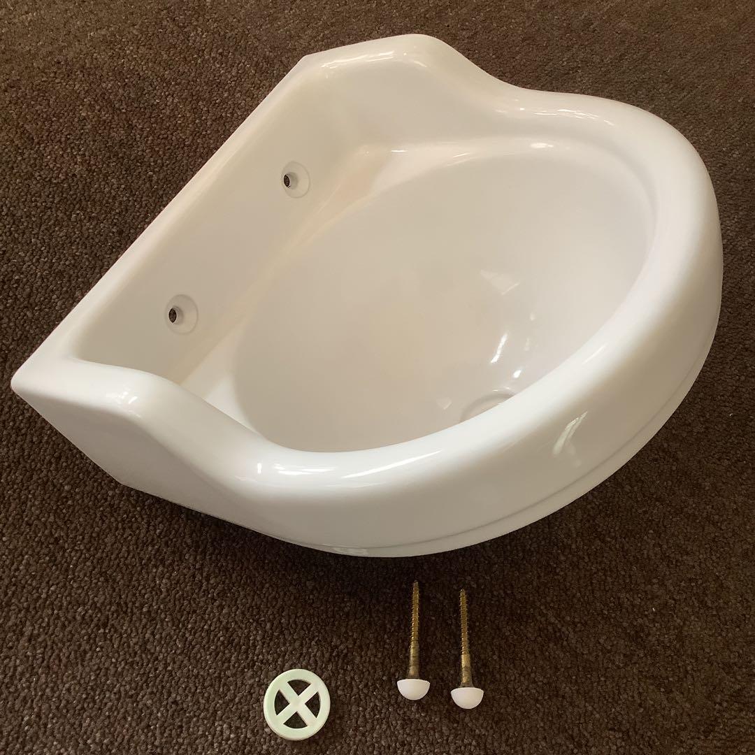 当時もの　昭和のトイレ　洗面　手洗いボウル　丸仲陶器 白マット半円型手洗い鉢【ミニサイズ】信楽焼き手洗器！陶器の手水鉢