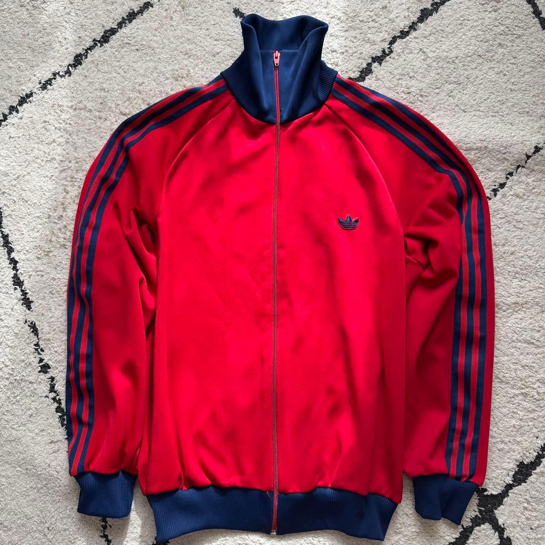 6号 adidas トラックジャケット　デサント製　80s レッド　ネイビー 中古・古着通販】adidas (アディダス) 80sトラックジャケット ネイビー