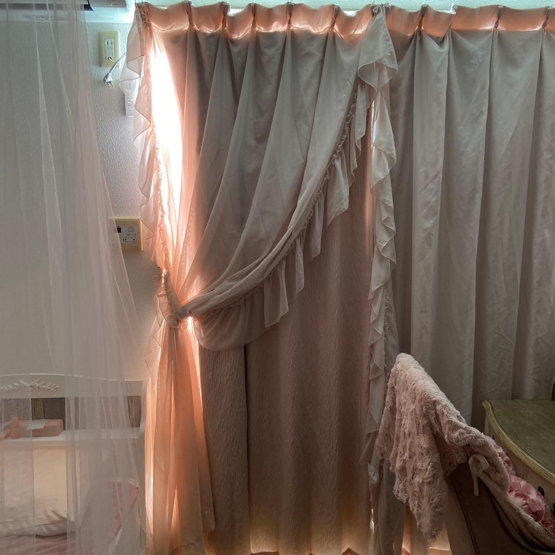 Francfrancフリル×ラメリアダブルカーテンH2000×W1000 ×2枚