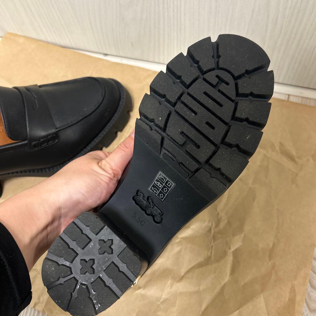 COACH ブラックレザー ローファー 厚底 C