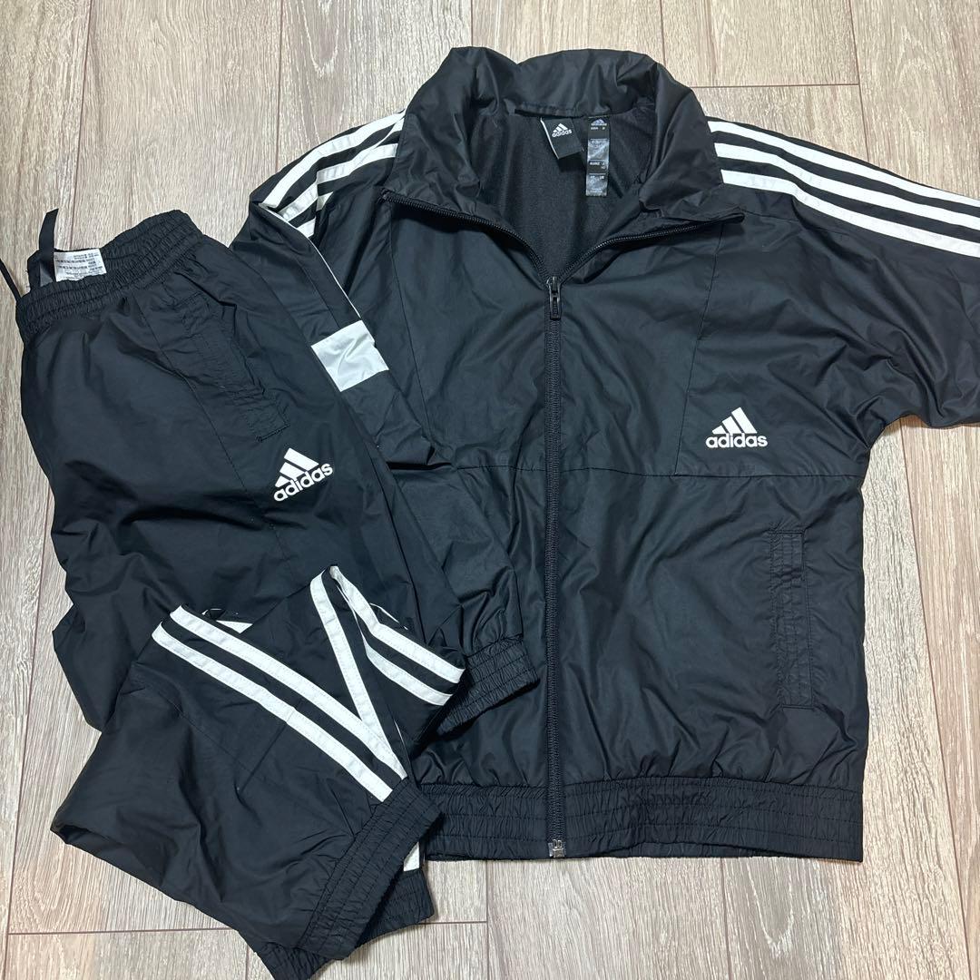 adidas ウィンドブレーカー 140㎝ キッズ 上下セット 黒 - メルカリ