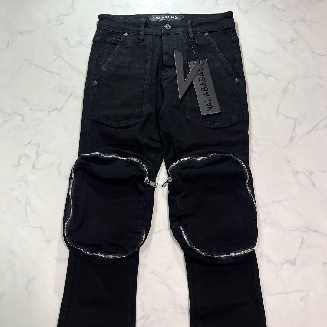 バラバサス valabasas ブラックスキニーカーゴフレアデニム 新品 29