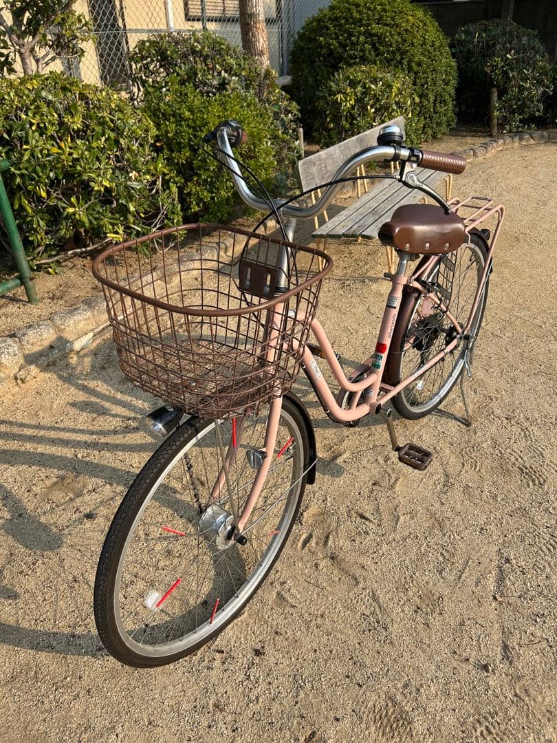 兵庫県引取り限定]24インチ サーモンピンク自転車 オートライト 6段
