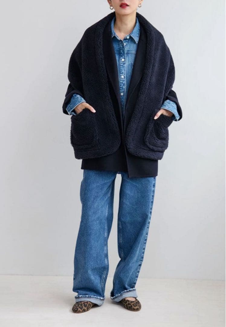新品】HAUNT SHORT BOA STOLE ショー卜ボアストール ネイビー
