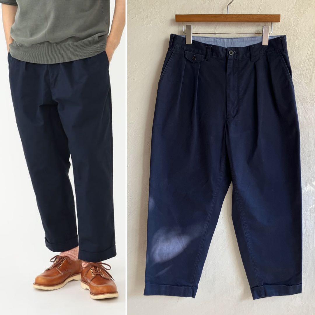 美品 BEAMS PLUS 2プリーツチノ チノパン ネイビー M Standard Chino Trousers ～BEAMS PLUS 2Pleats～｜BEAMS PLUS