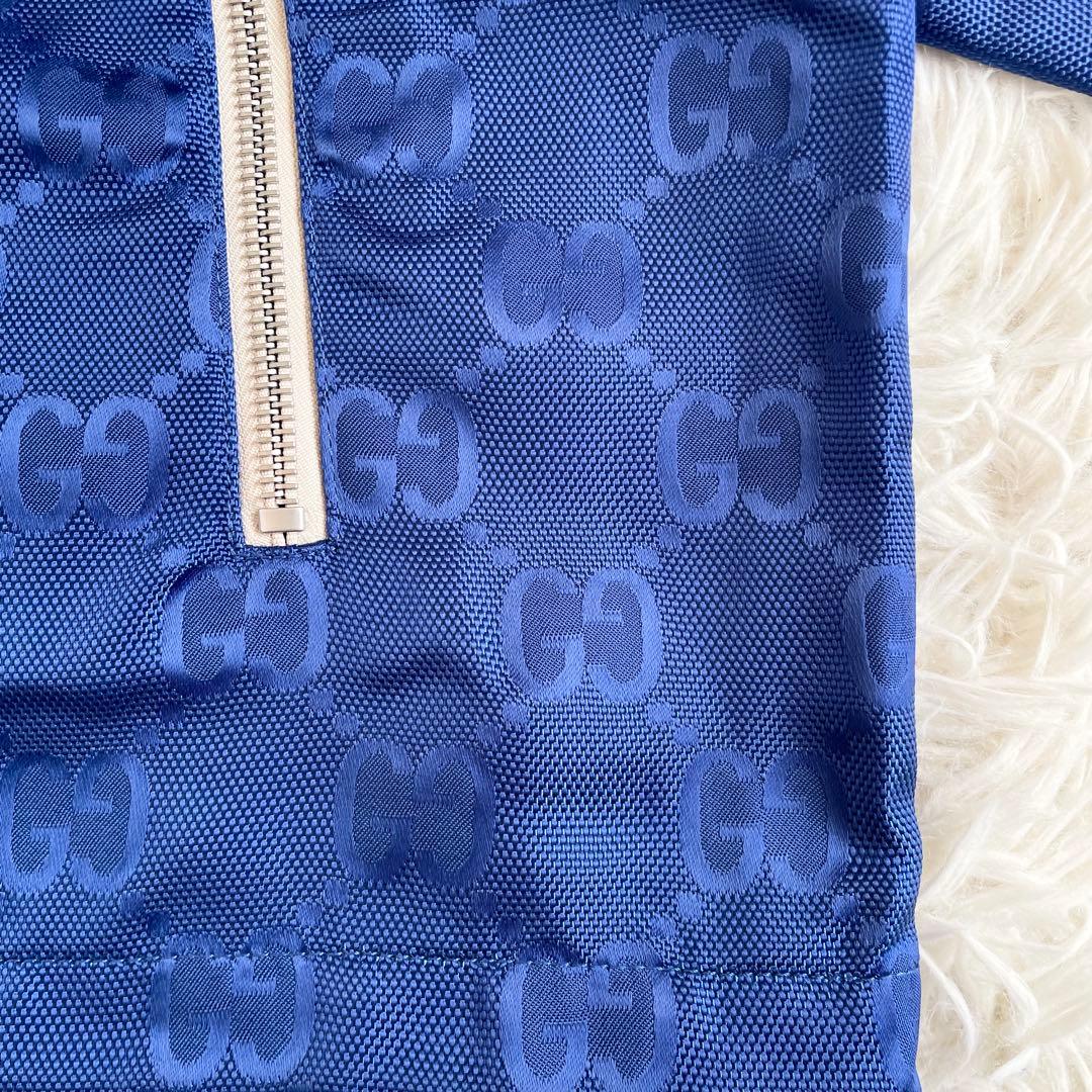 未使用級 2XLサイズ グッチ トラックジャケット GG 総柄 ワッペン 青