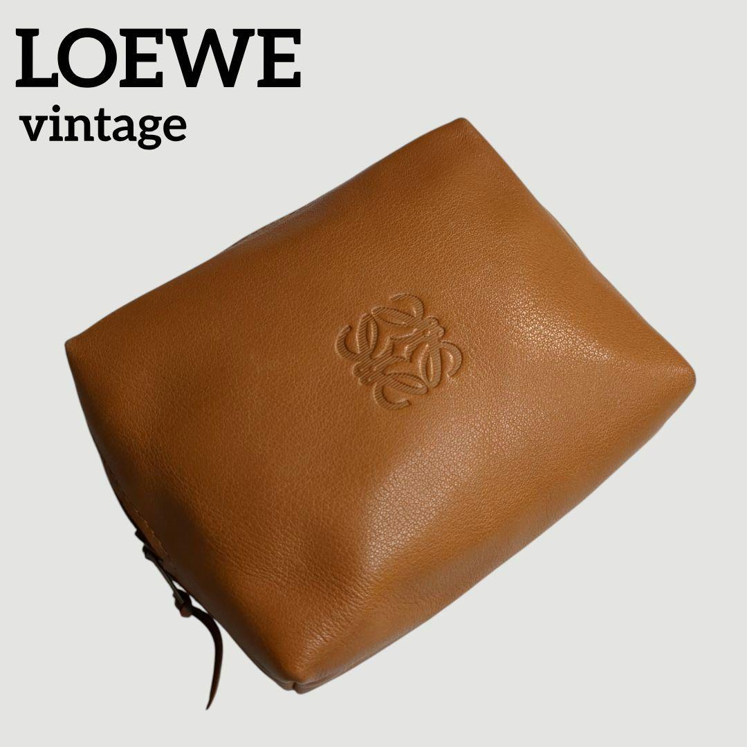 美品 LOEWE ロエベ アナグラム オールレザー ポーチ ブラウン ロエベ LOEWE ヒールポーチ スモール ブラウン ミニショルダーバッグ