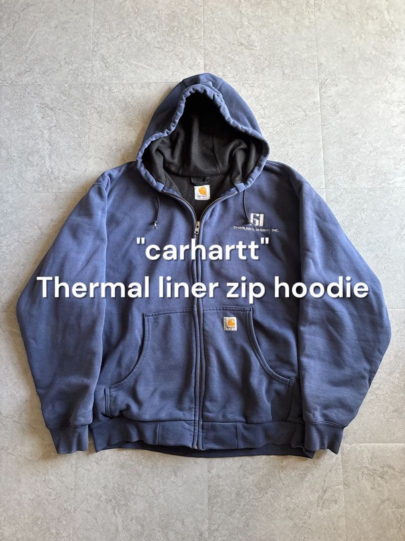 しょう様carhartt ジップパーカー 裏地サーマル 企業系刺繍 ネイビー 中古・古着通販】CarHartt (カーハート) 裏サーマルジップパーカー