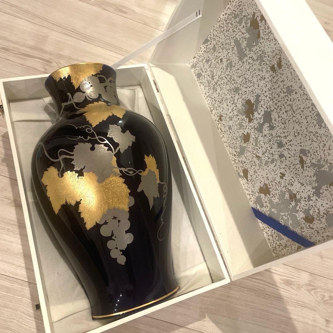 大倉陶園 瑠璃金蝕葡萄花瓶36cm 大倉陶園 花瓶 瑠璃金蝕