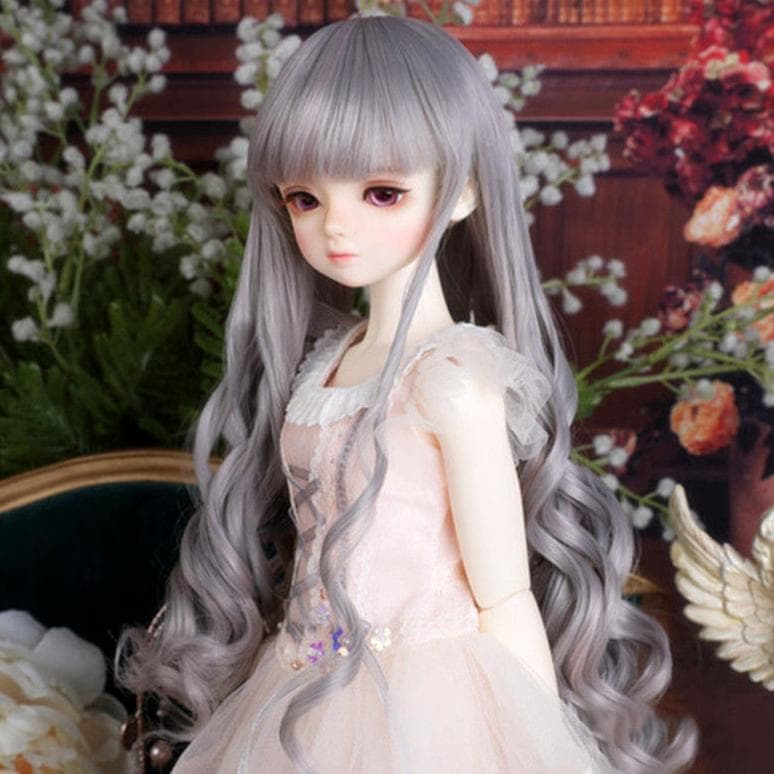 ドールウィッグ 6〜7インチ ロングヘア カール シルバー SD BJD 銀髪