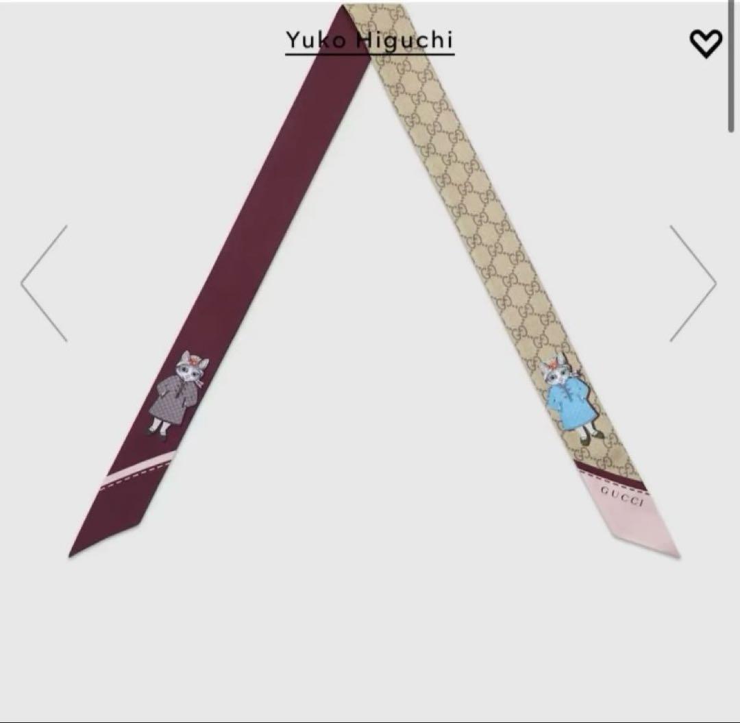 【日本限定】ヒグチユウコ×グッチ　シルクネックボウ 日本限定 ヒグチユウコ シルク リボン ・ターコイズ＆アイボリー