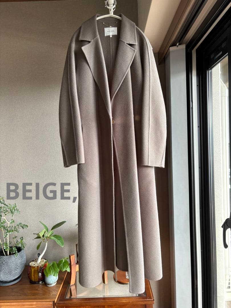 BEIGE, ロングコート＊　ウール100% キュプラ裏地 楽天市場】尾州 ウール100% コート 付け襟 比翼 ロング ノーカラー