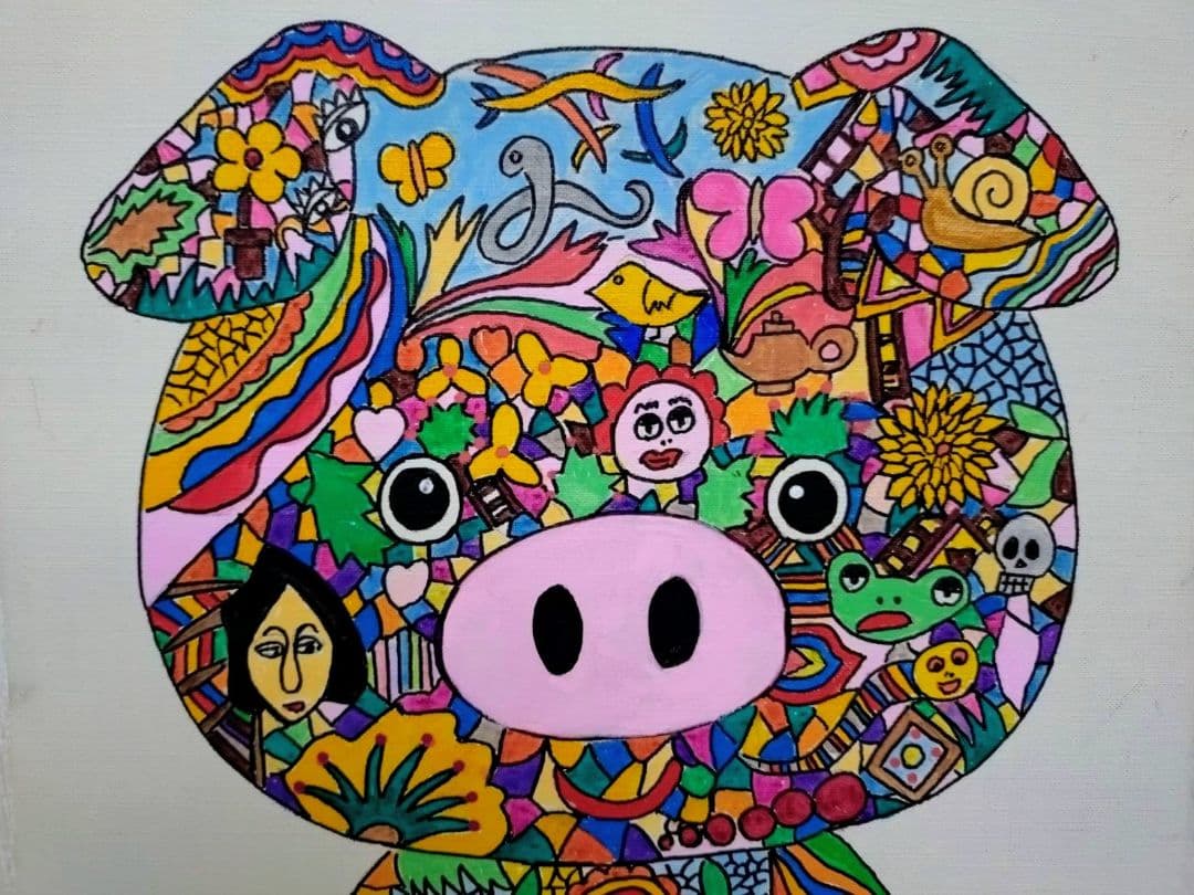 F6号】ジミー大西【Pig】手描き作品/表裏サイン/油彩/アクリル/絵画