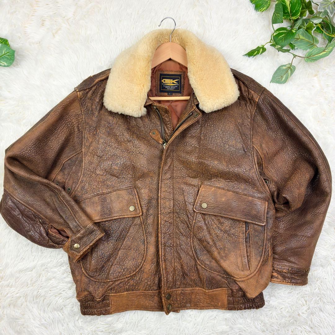 VINTAGE A-2 G-1 フライトジャケット ラムレザー ボア襟 XL